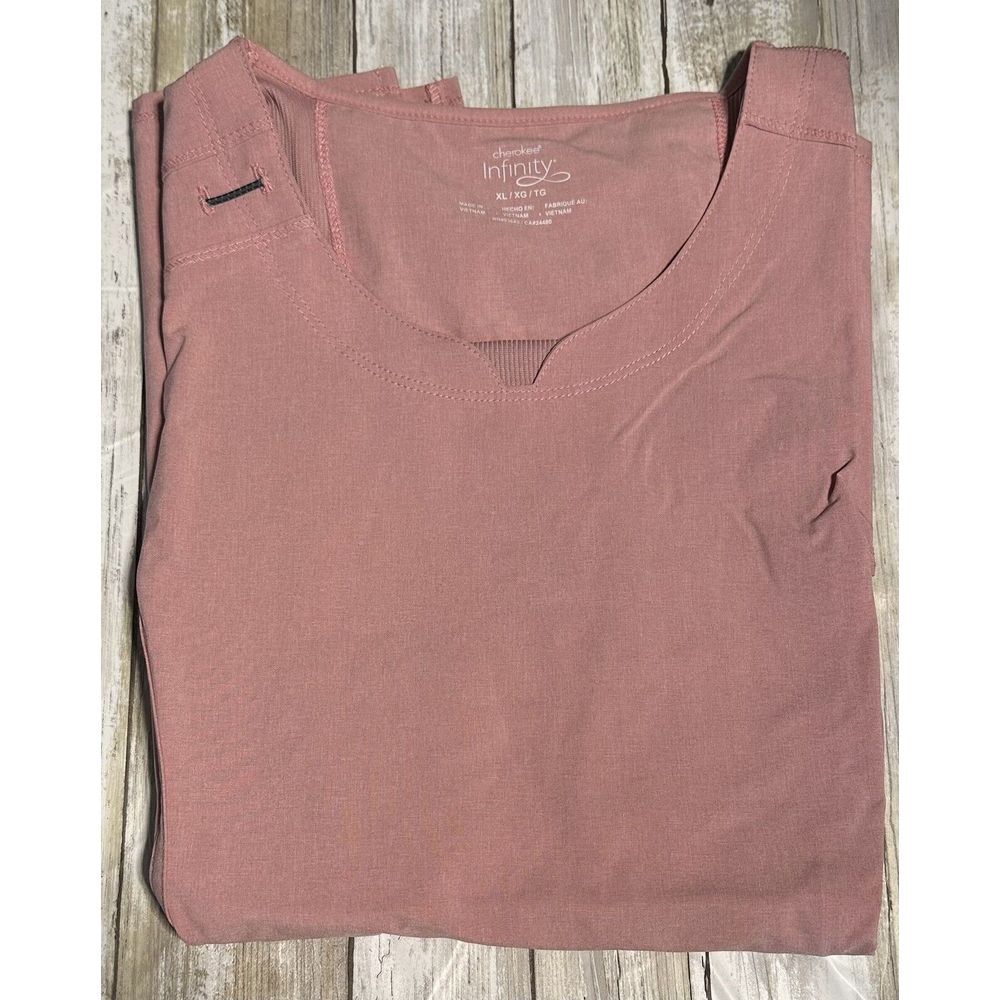 NWT Women's Cherokee Infinity Scrub Top Frosted  Heather‎ Rose Pink XL